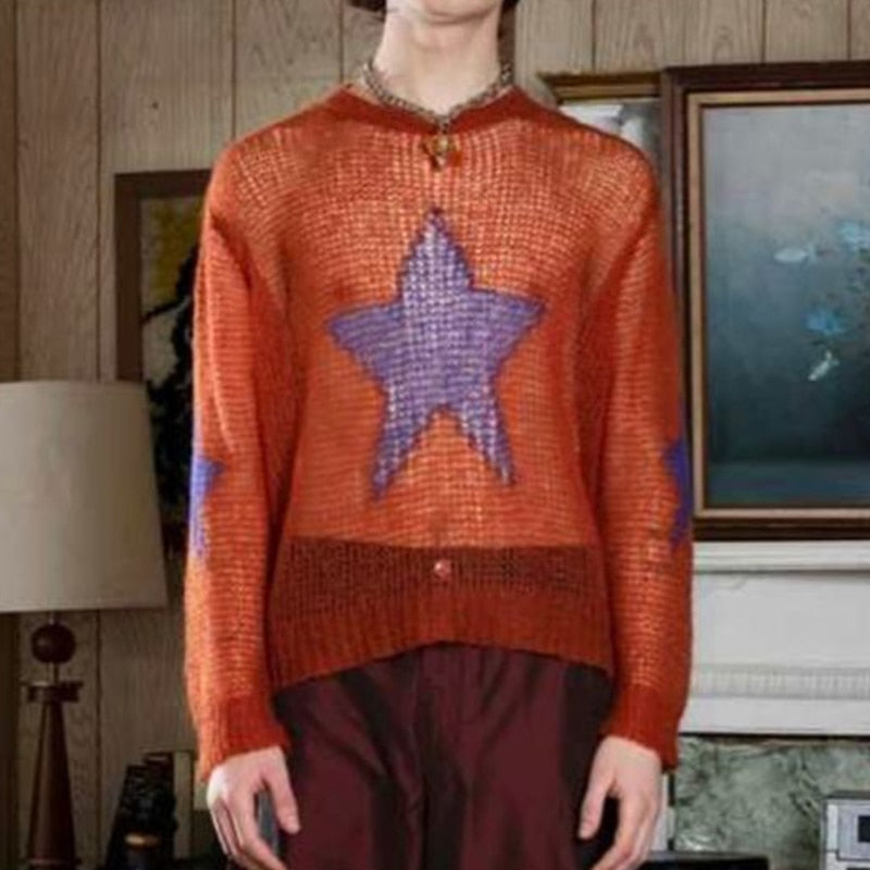 Knit Mesh Star Pattern Sweater