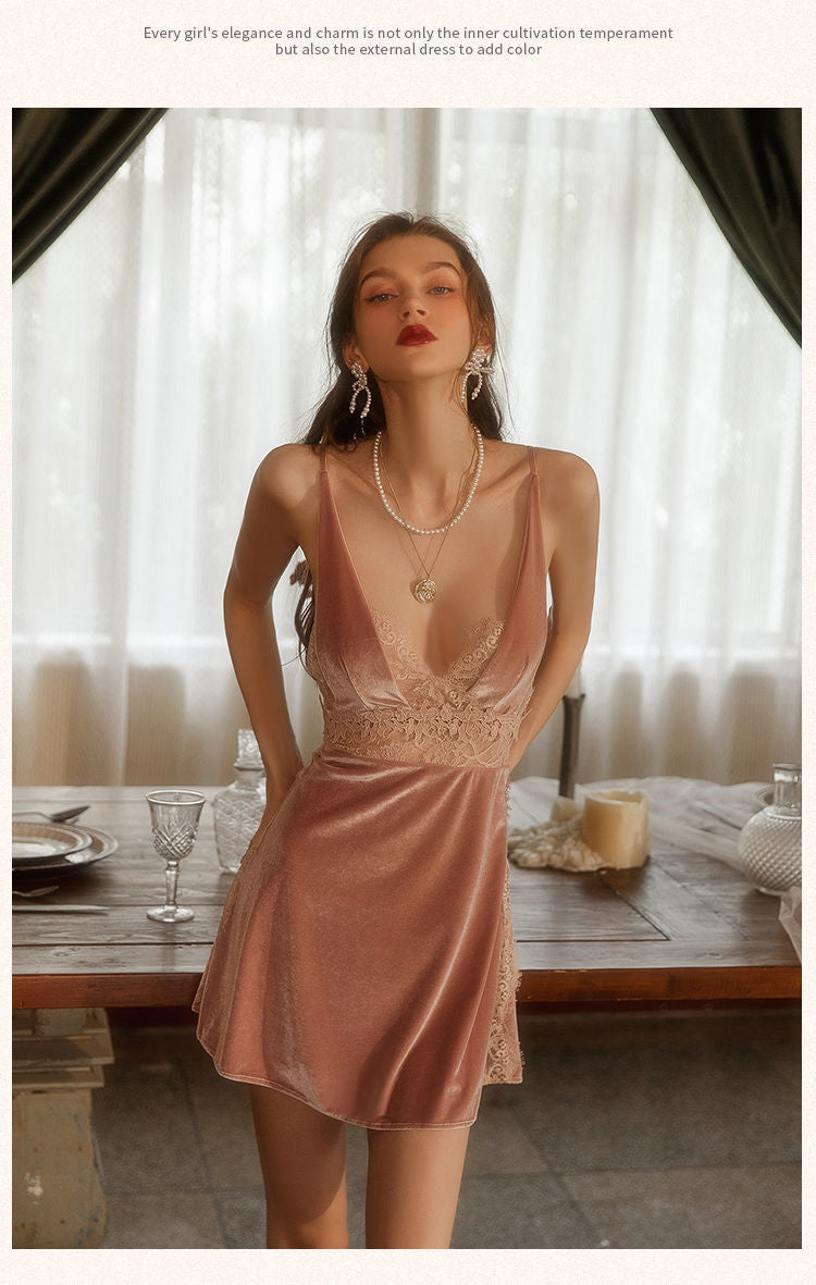 Velvet Plunge Neck Night Slip Dress Sleepwear