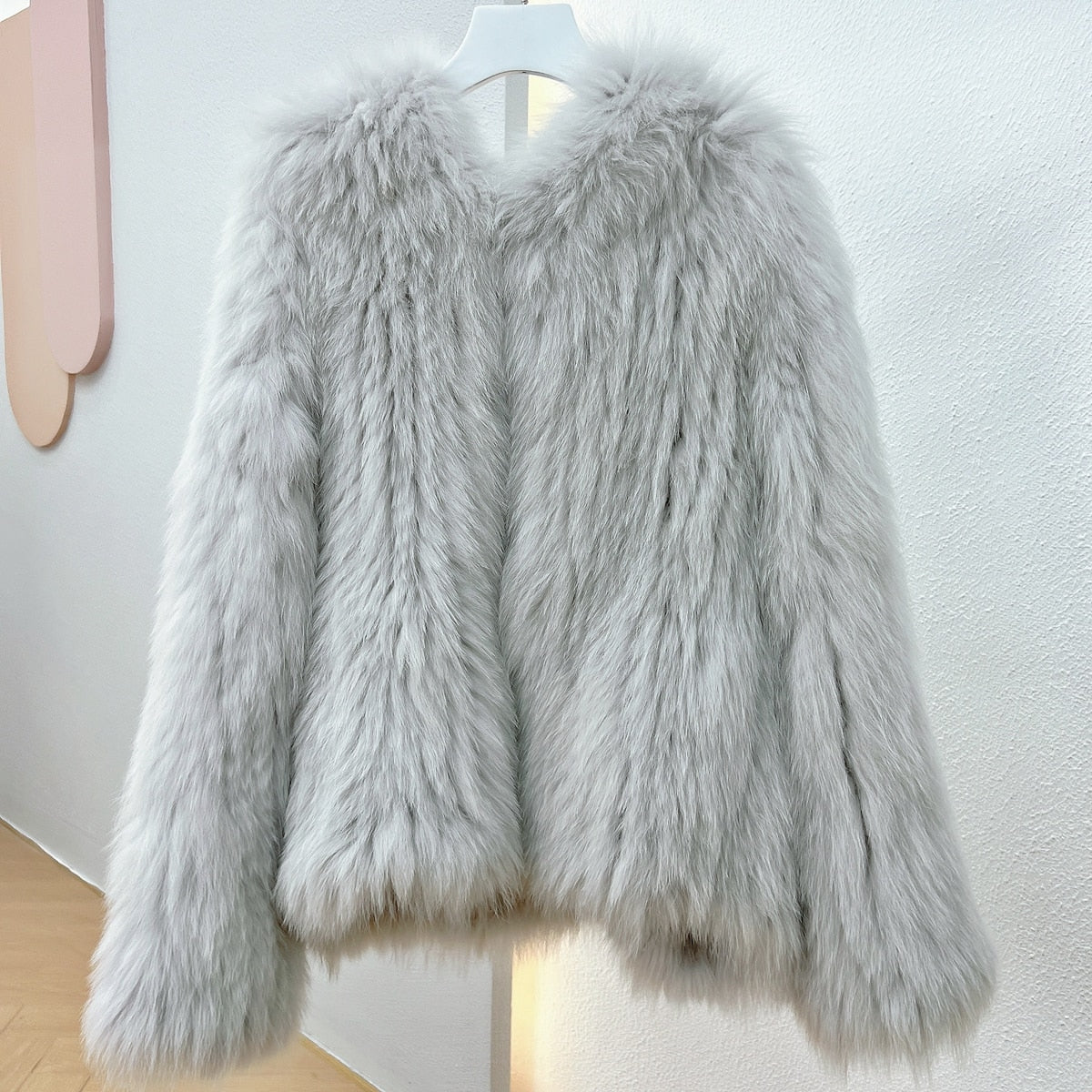 Luxury Knitted Hooded Bat Sleeved Real Fur Coats