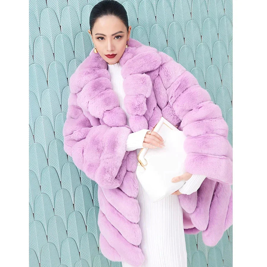 Cotton Candy Real Fur Coats Mid Length