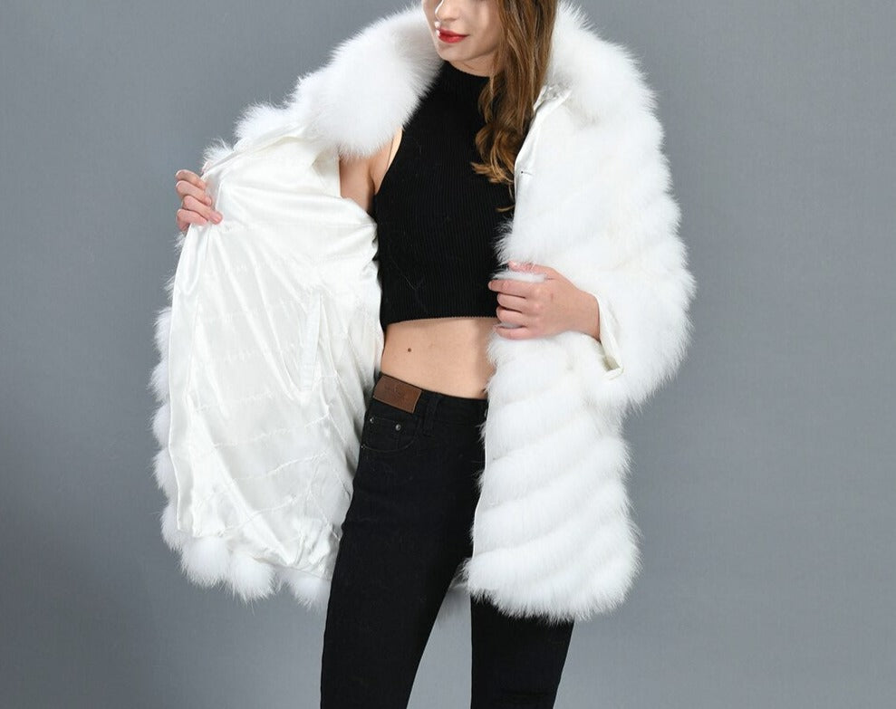 Reversible Real Fur Pattern Silk Lining Coats