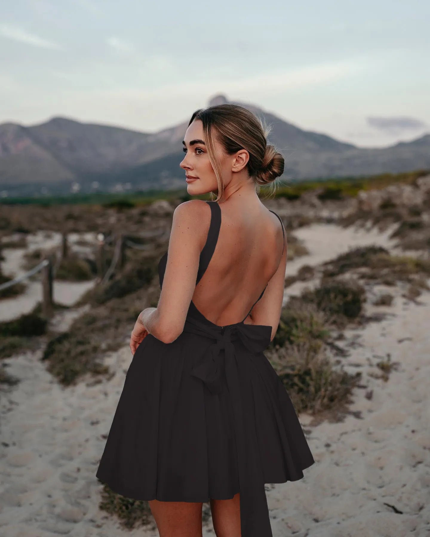 Backless Large Bow Mini Dress