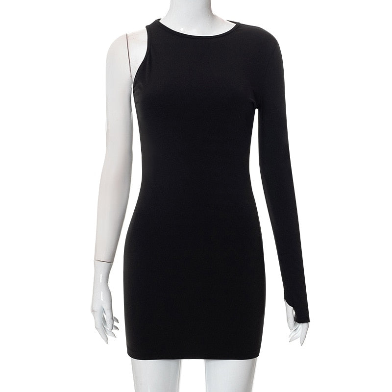 Black One Side Long Sleeve Bodycon Mini Dress