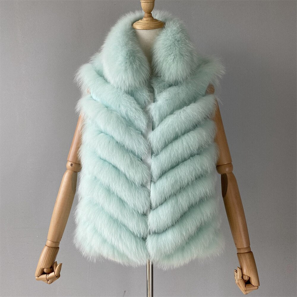 Reversible Knitted Real Fur Vests Silk Lining