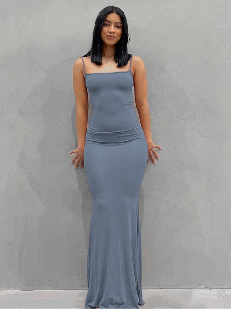 Strap Bodycon Solid Maxi Dress