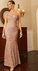 Sequin One Shoulder Ruffle Dresses