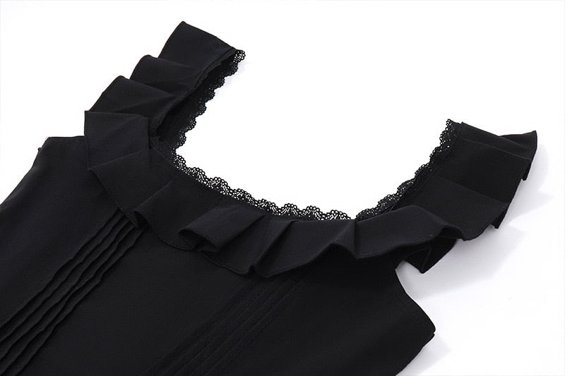 Black Corset Square Neck Frill Strap Mini Dress