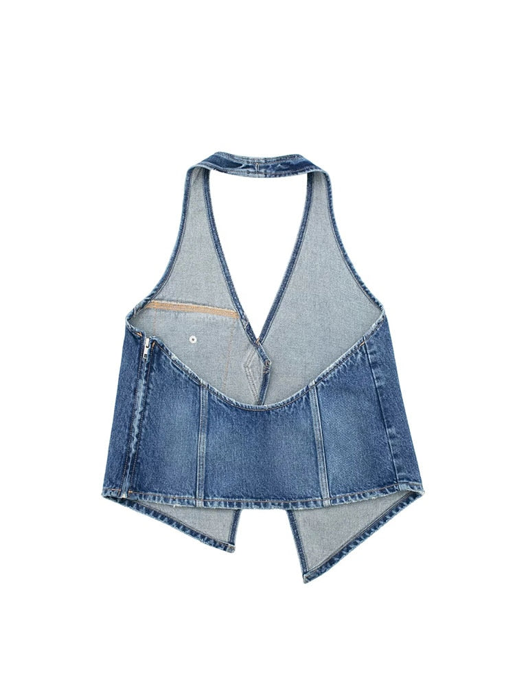 Denim Halter Vest Top