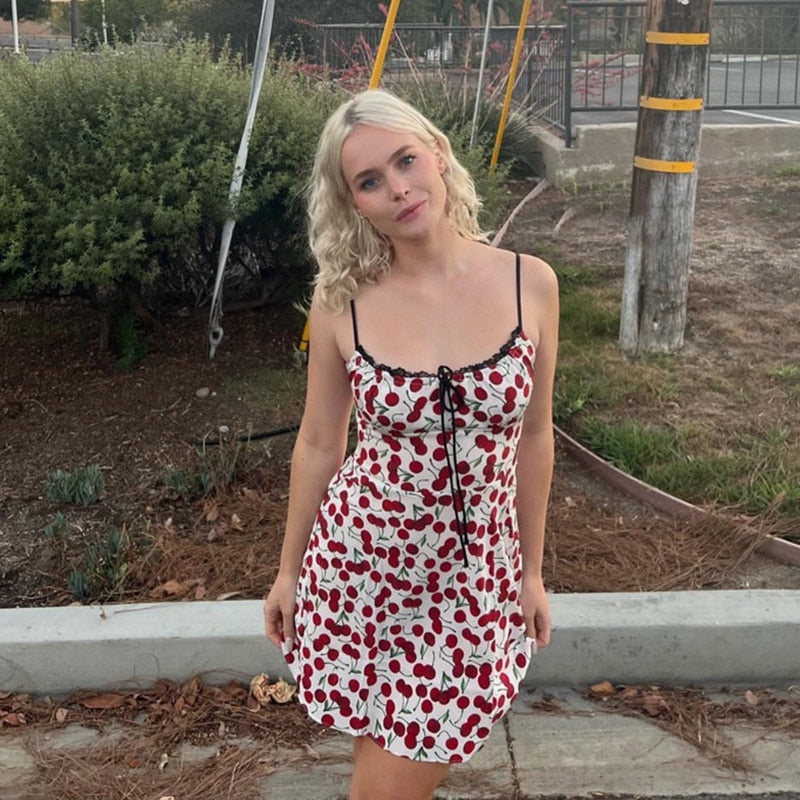 Cherry Print Slip Mini Dress