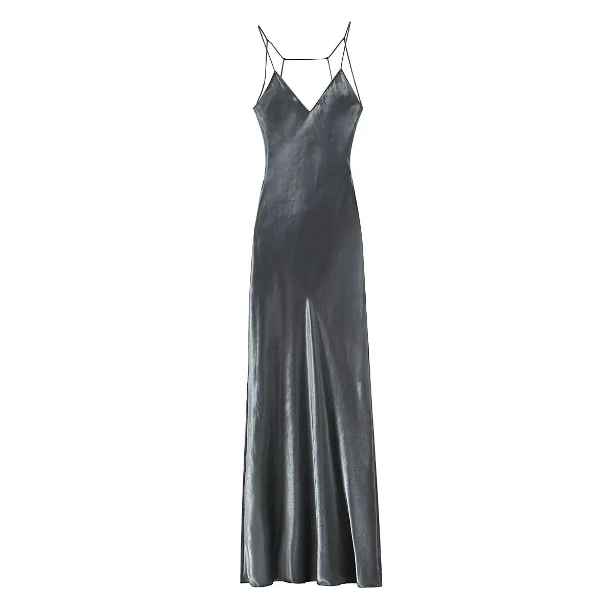 Silver Metallic Slip Maxi Dress