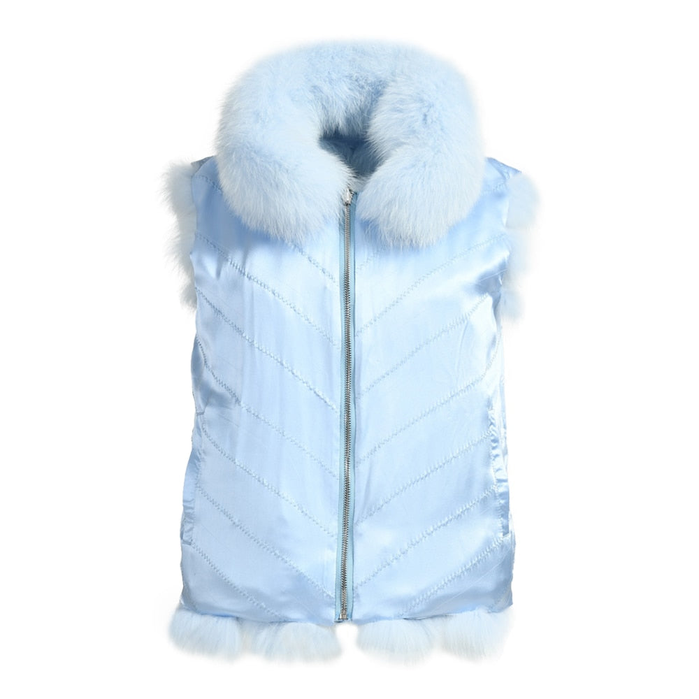 Reversible Knitted Real Fur Vests Silk Lining