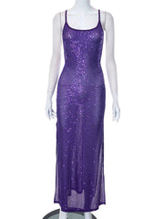 Purple Sequin Slip Maxi Dress