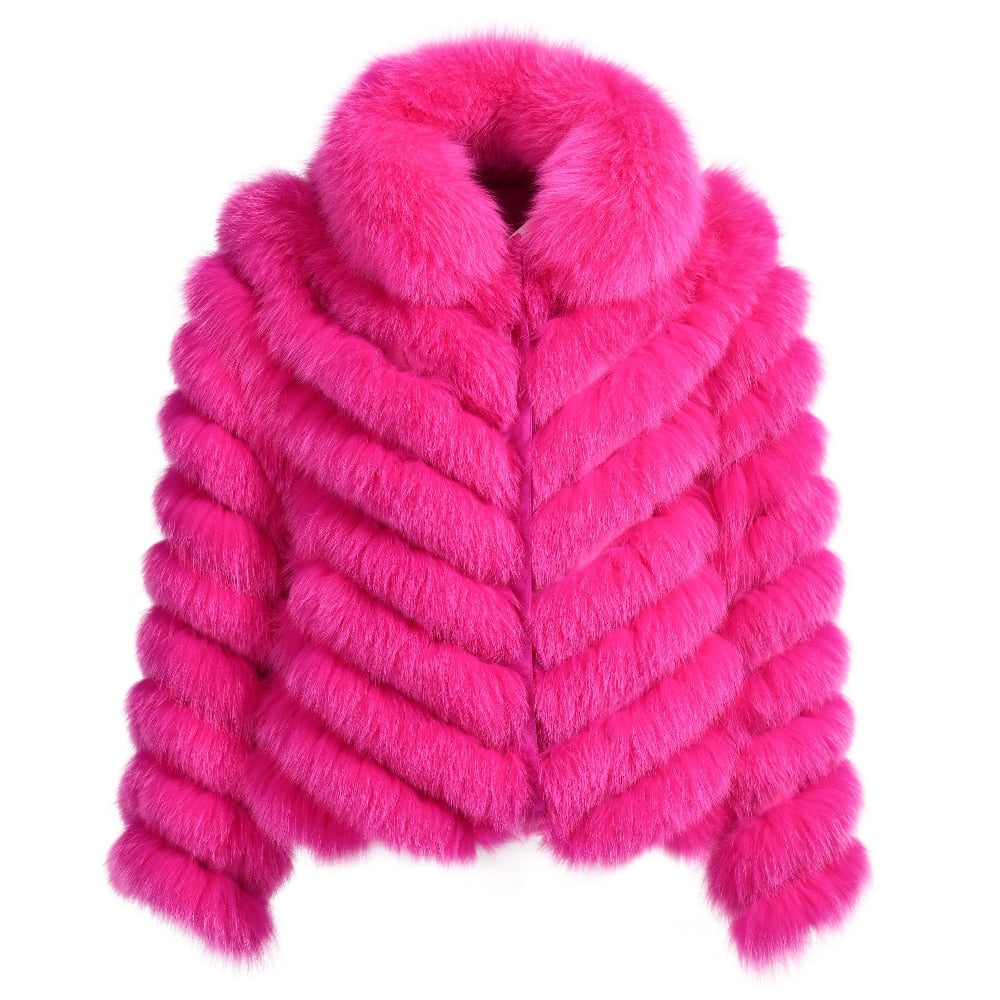 Reversible Knitted Real Fur Coats Silk Liner