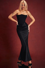 Black Corset Tube Satin Maxi Dress