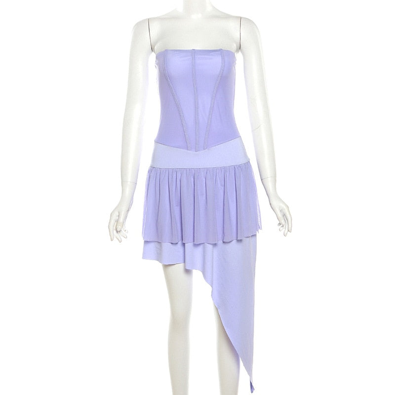 Purple Mesh Frill Corset Tube Mini Dress