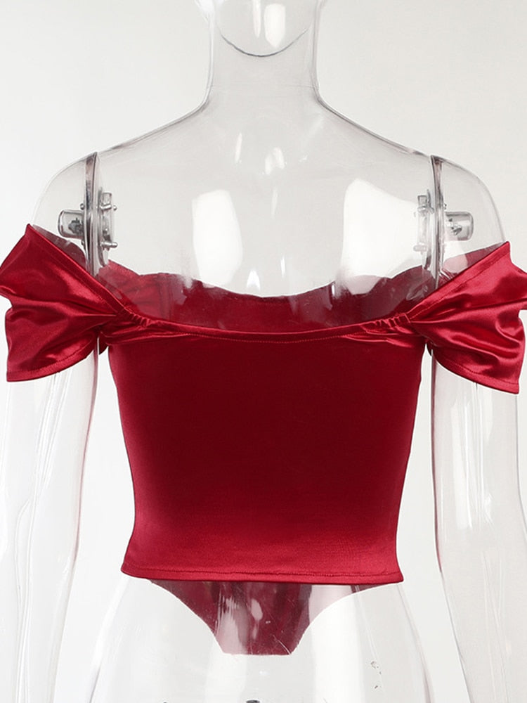 Satin Off-Shoulder Corset Top