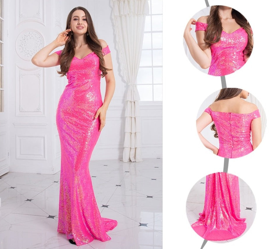 Candy Sequin Off The Shoulder Floor-Length Dresses