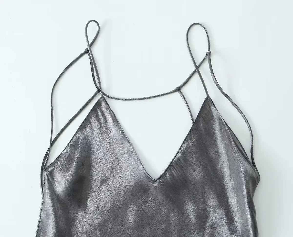 Silver Metallic Slip Maxi Dress