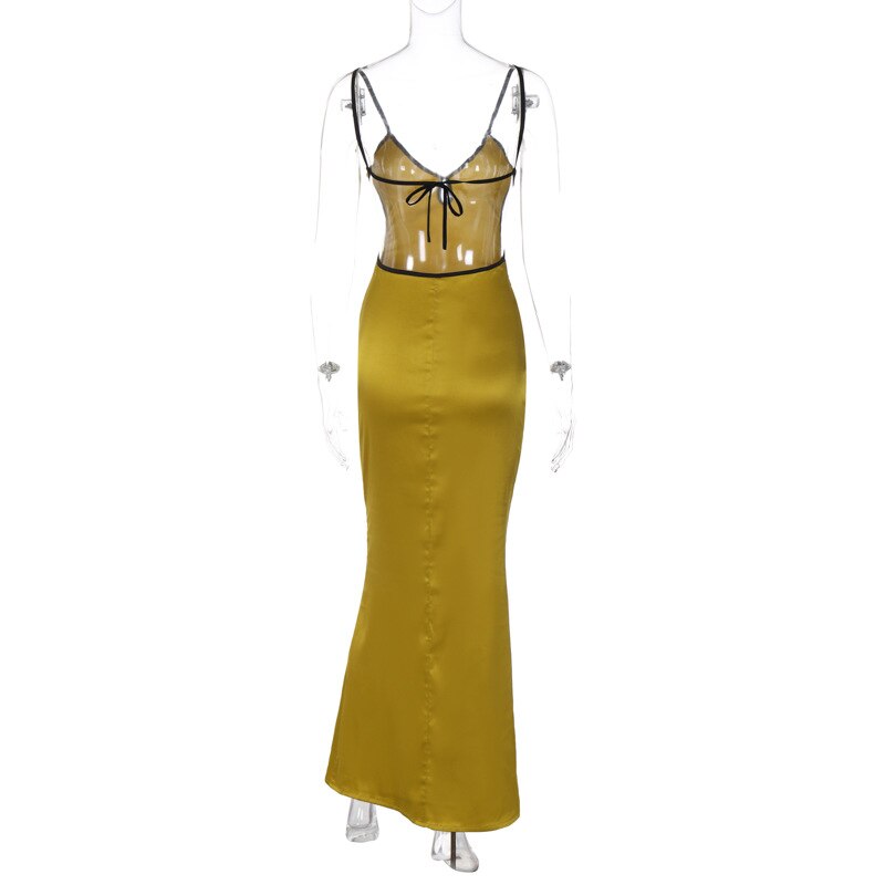 Satin Golden Backless Maxi Slip Dress