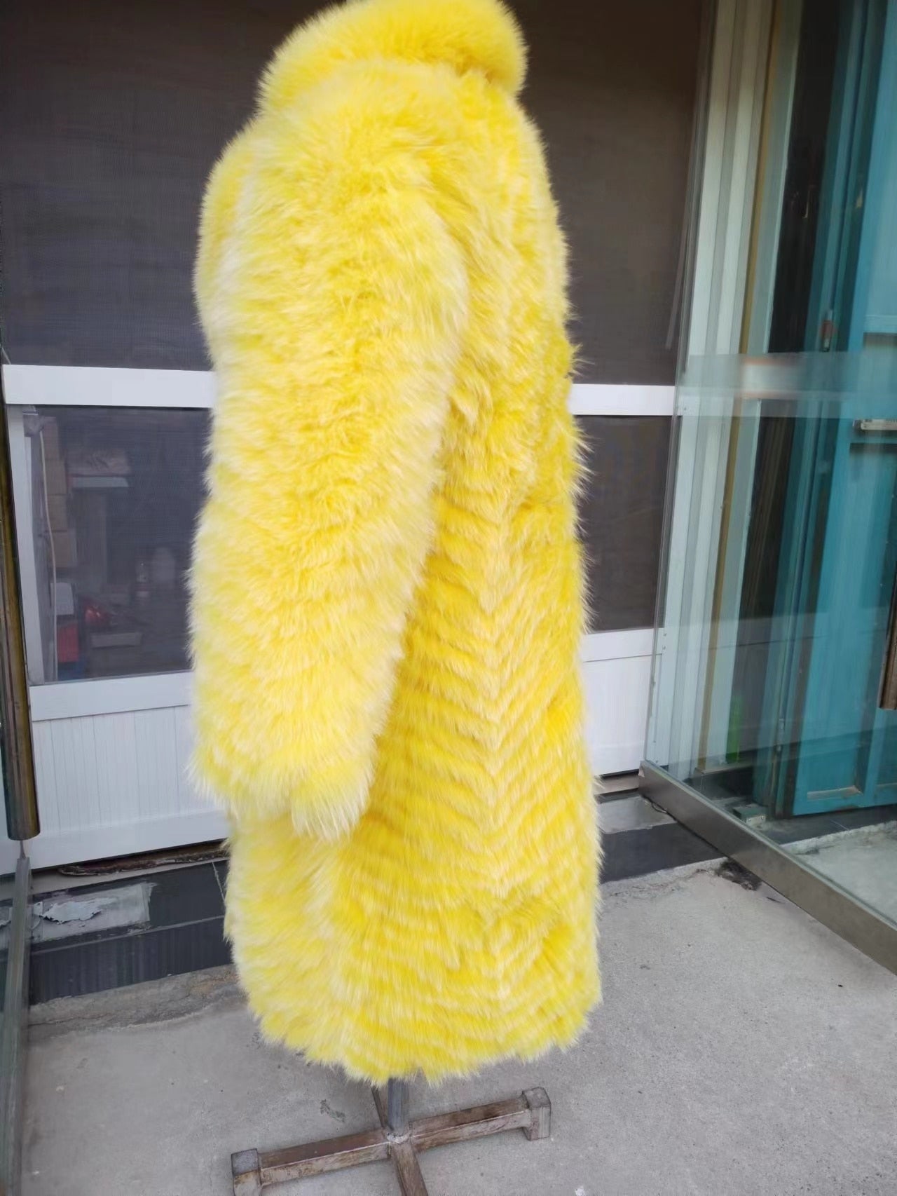 Thin Striped Color Pattern Real Fox Fur Coats  X-Long