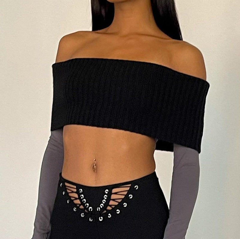 Black Bandeau Top With Grey Sleeves