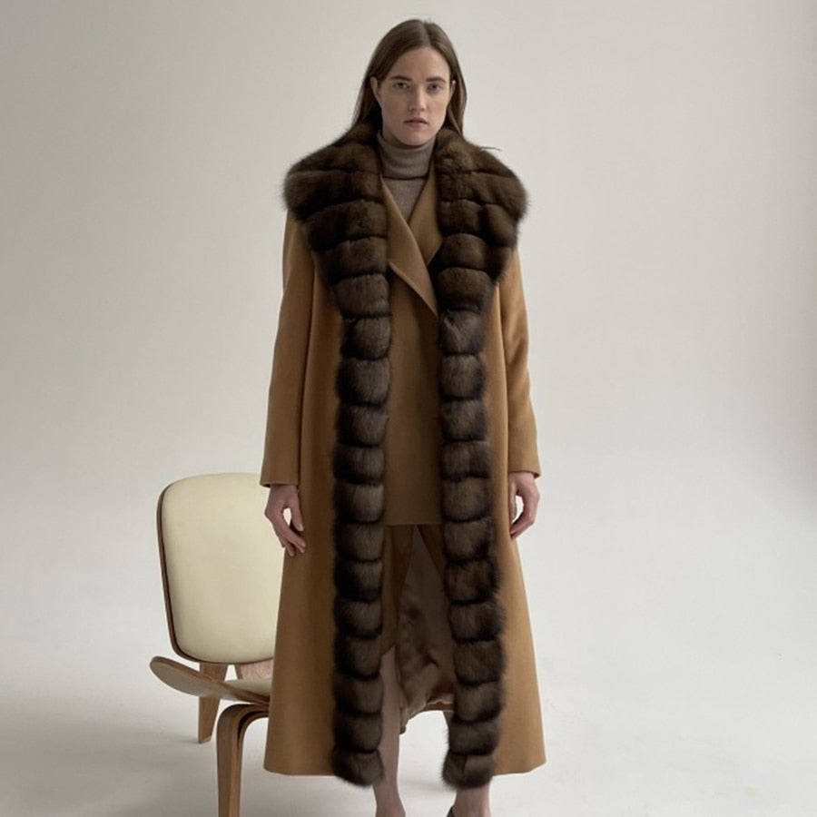 Cashmere Wool Coat Real Fur X-Long Coat