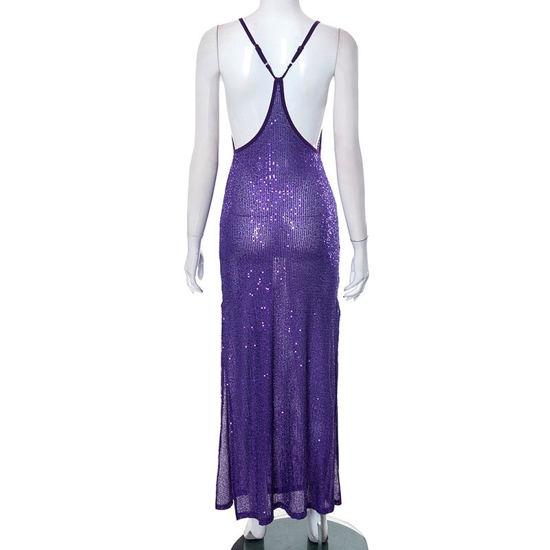 Purple Sequin Slip Maxi Dress