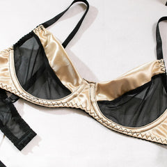 Black Mesh Gold Patchwork Lingerie Set