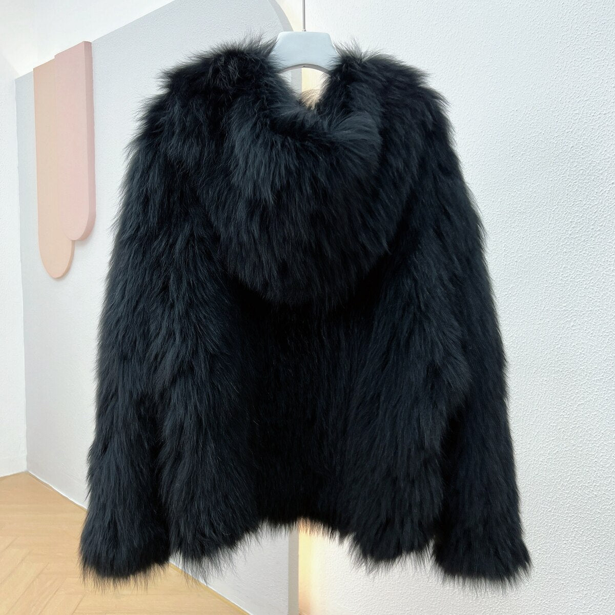 Luxury Knitted Hooded Bat Sleeved Real Fur Coats