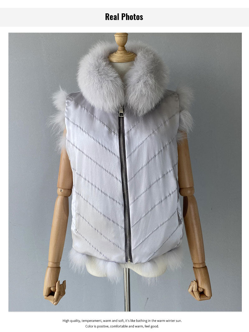 Reversible Knitted Real Fur Vests Silk Lining