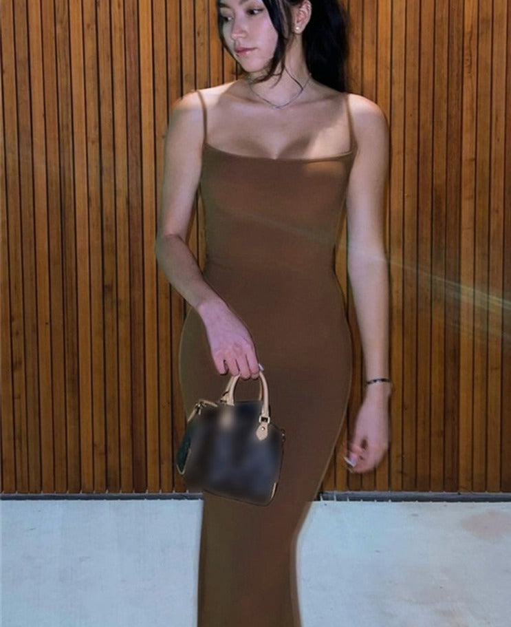 Solid Strap Bodycon Maxi Dress