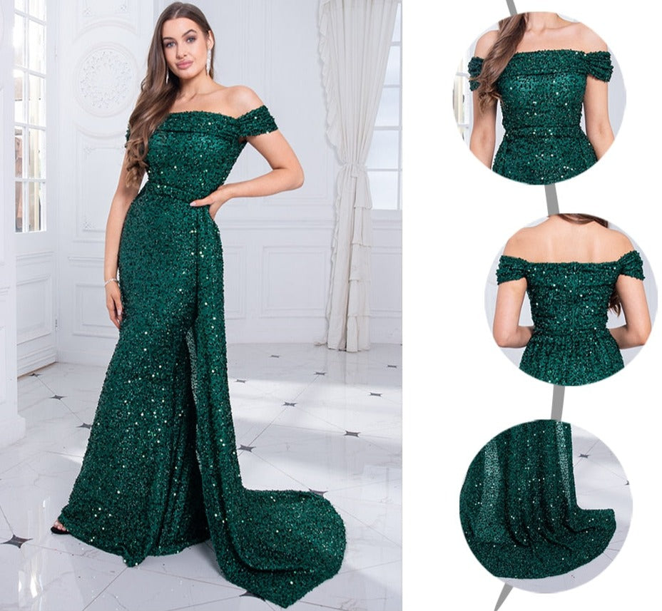 Sequin Detachable Train Floor-Length Dresses