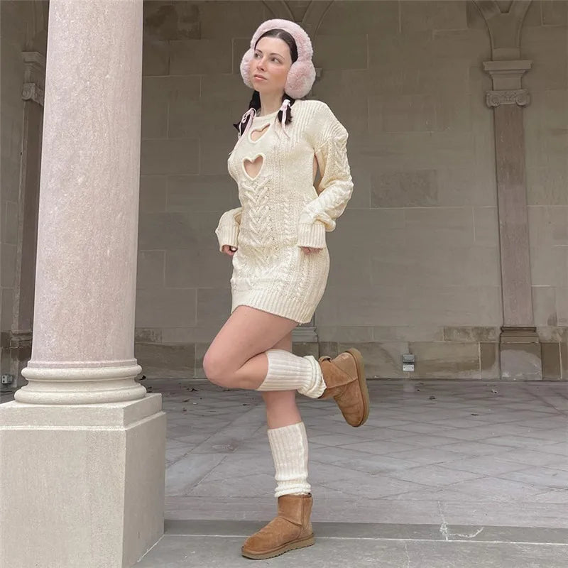 Knit Sweater Heart Cut-Out Mini Dress