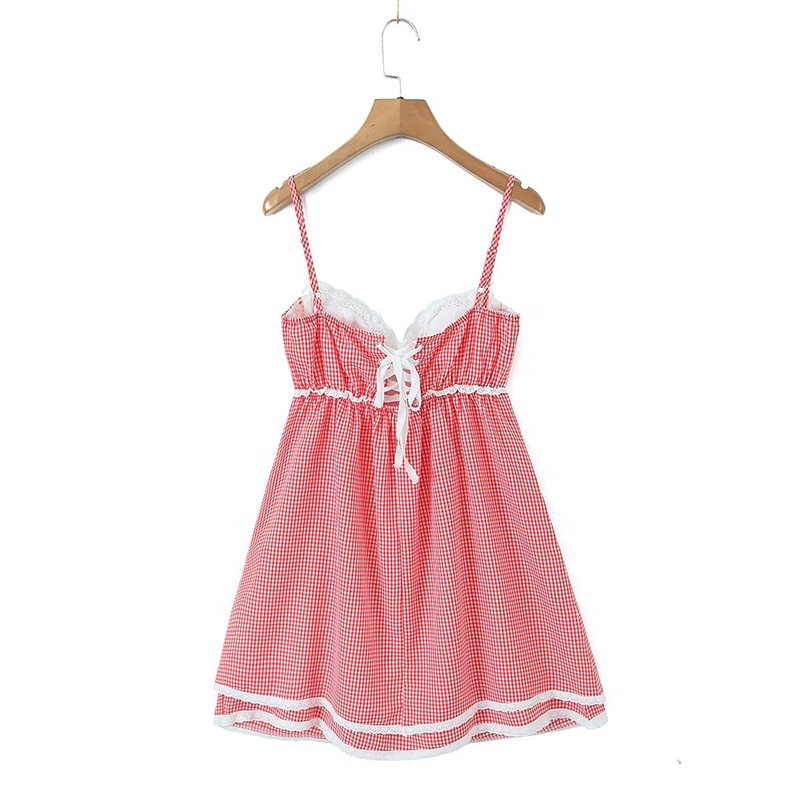 Gingham Strap Bustier Baby Doll Mini Dress