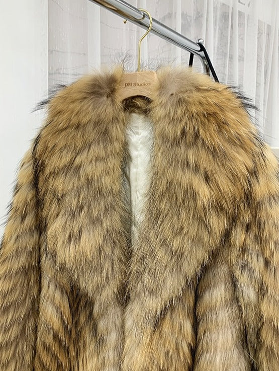 Luxury Striped Real Fur Coats X-Long