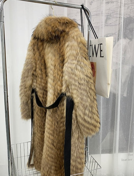 Luxury Striped Real Fur Coats X-Long