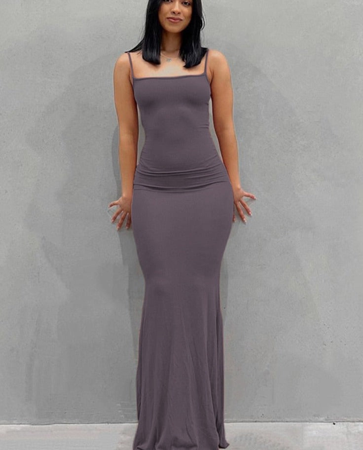 Solid Strap Bodycon Maxi Dress