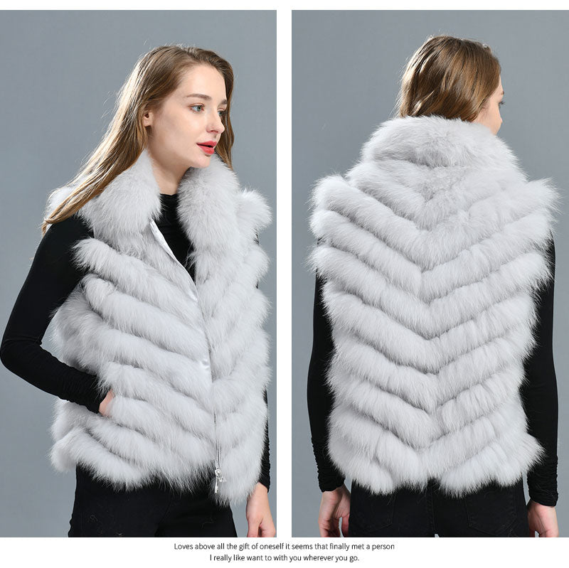 Reversible Knitted Real Fur Vests Silk Lining