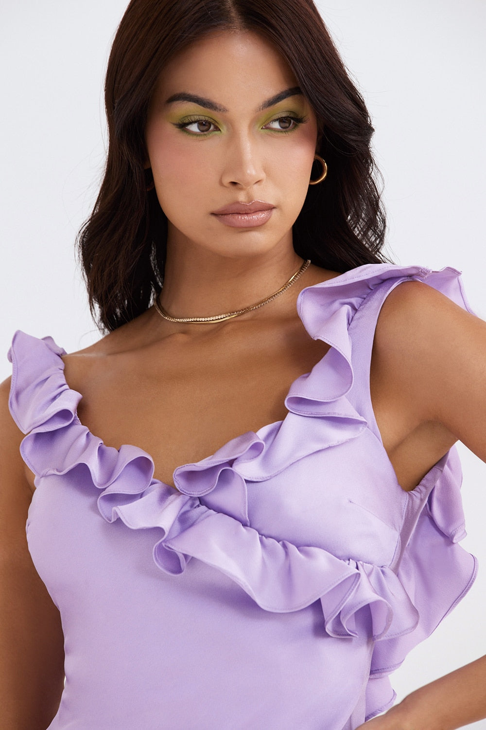 Purple Satin Frill Mini Dress