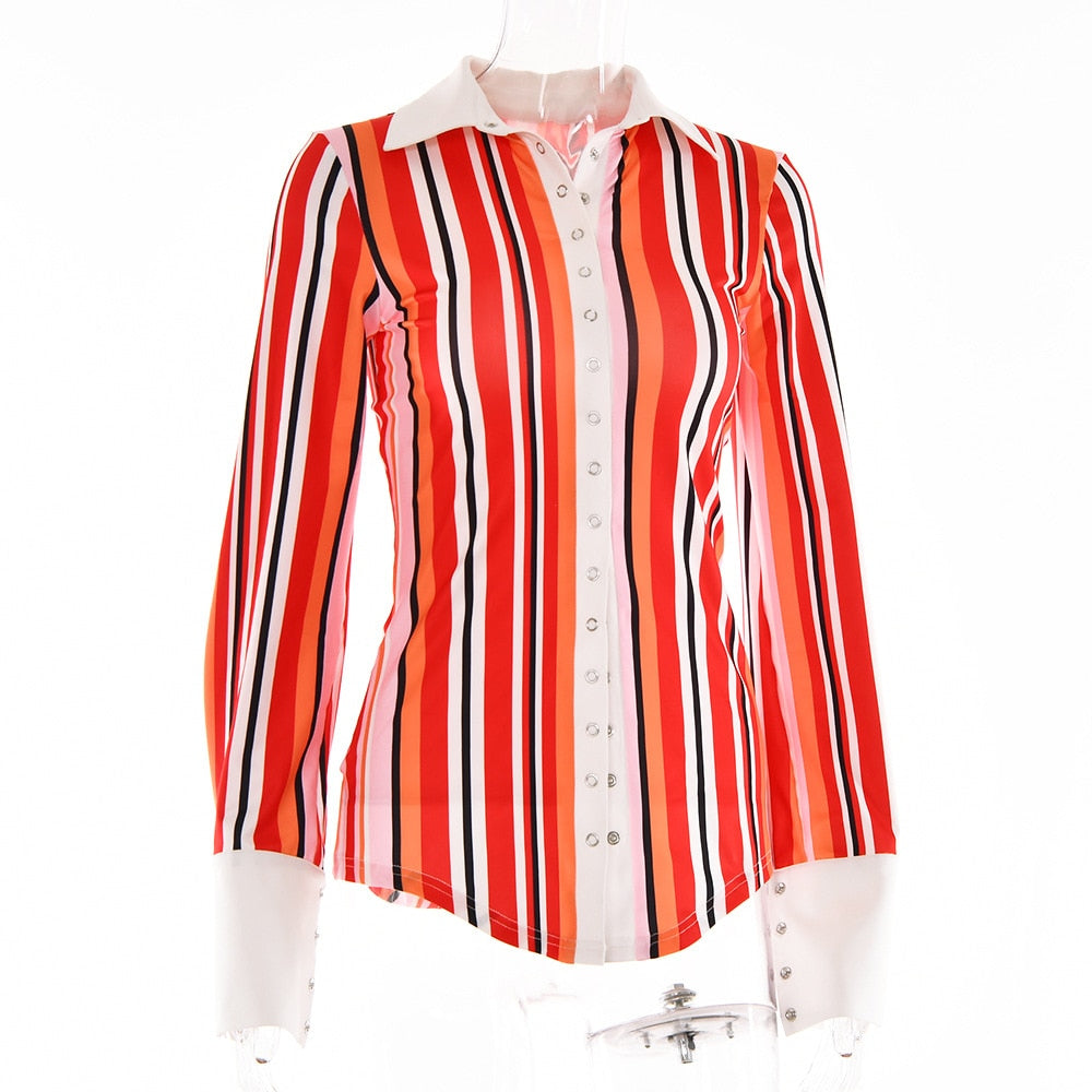 Collar Stripe Buttoned Shirt