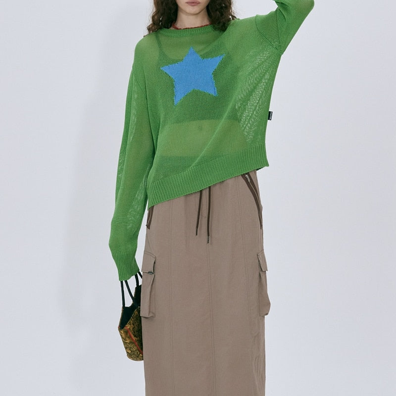 Knit Mesh Star Logo Sweater