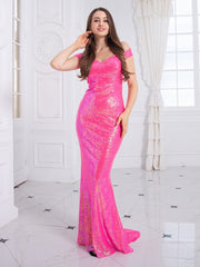 Candy Sequin Off The Shoulder Floor-Length Dresses