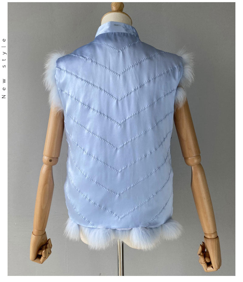 Reversible Knitted Real Fur Vests Silk Lining