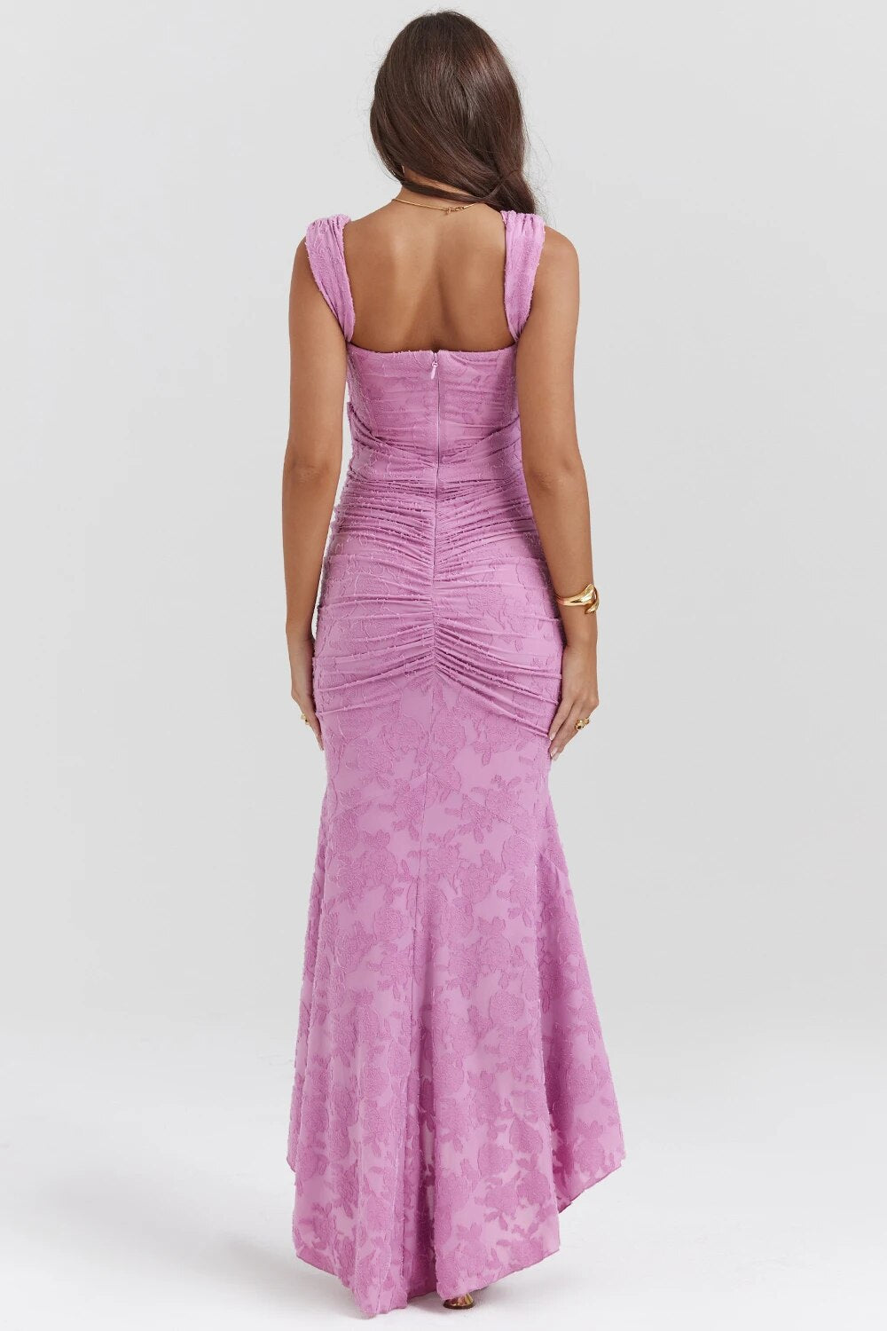 Purple Lace Floral Frill Corset Maxi Dress