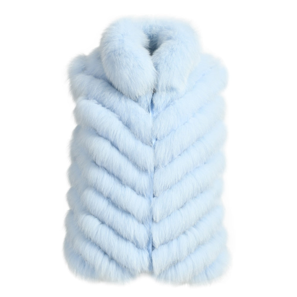 Reversible Knitted Real Fur Vests Silk Lining