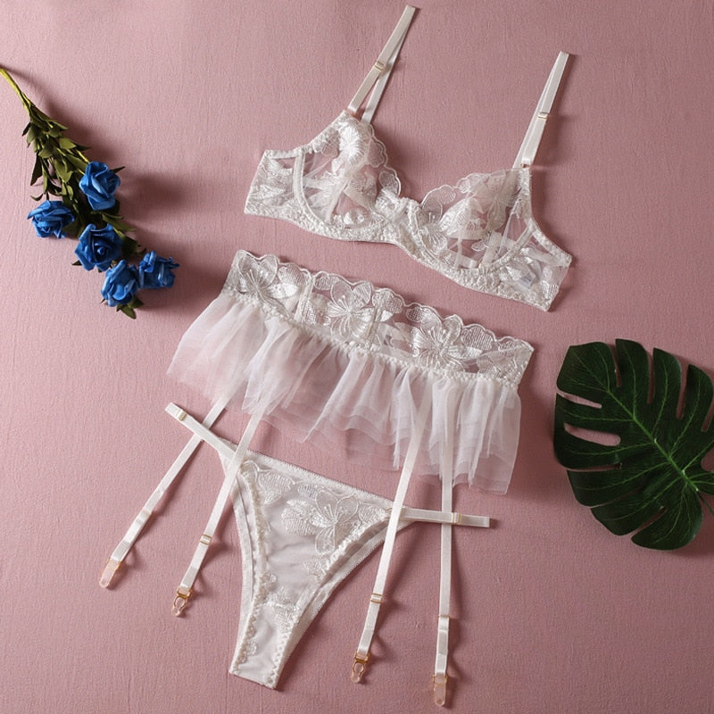 Floral Mesh Tulle Lingerie Set