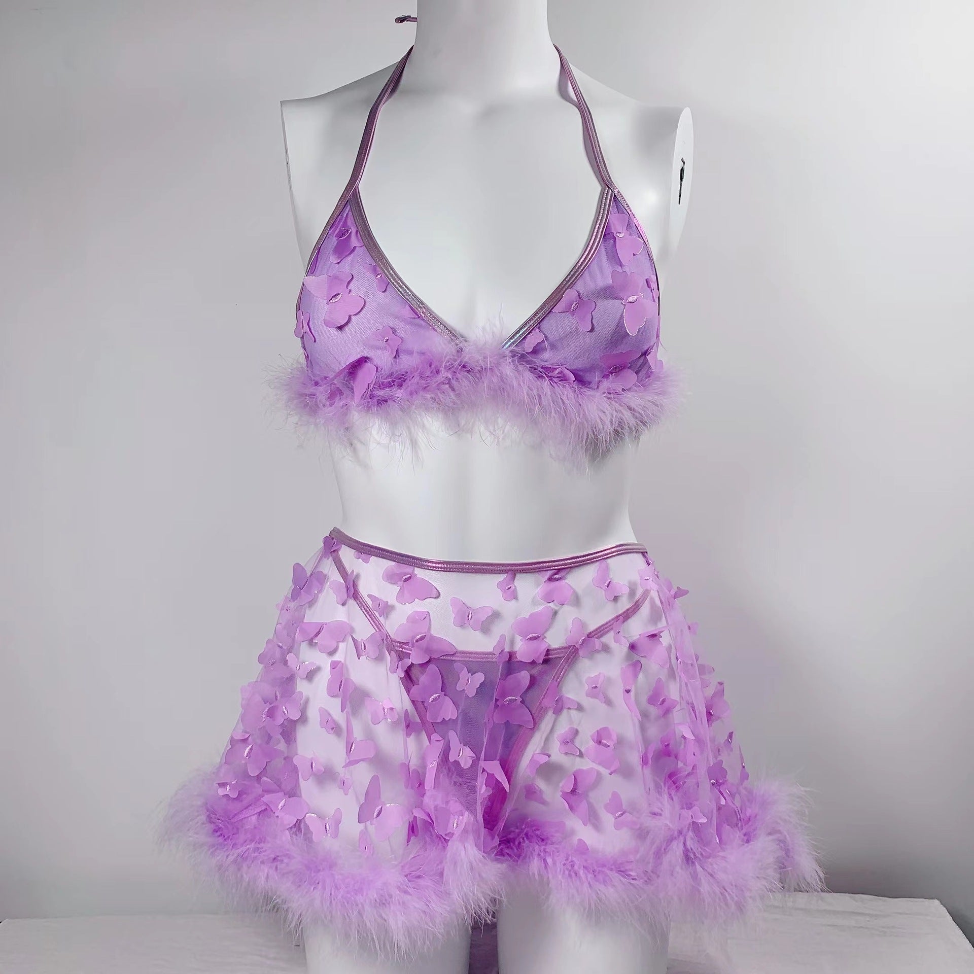 Purple Butterfly Fur Trim 3-piece Set