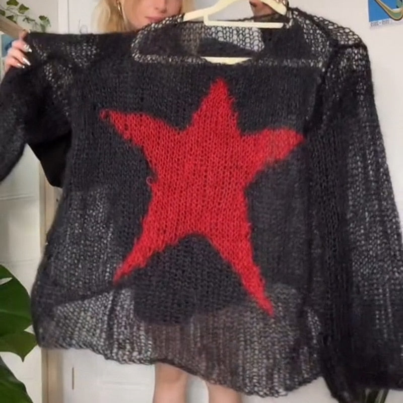 Knit Distressed Star Print Sweater