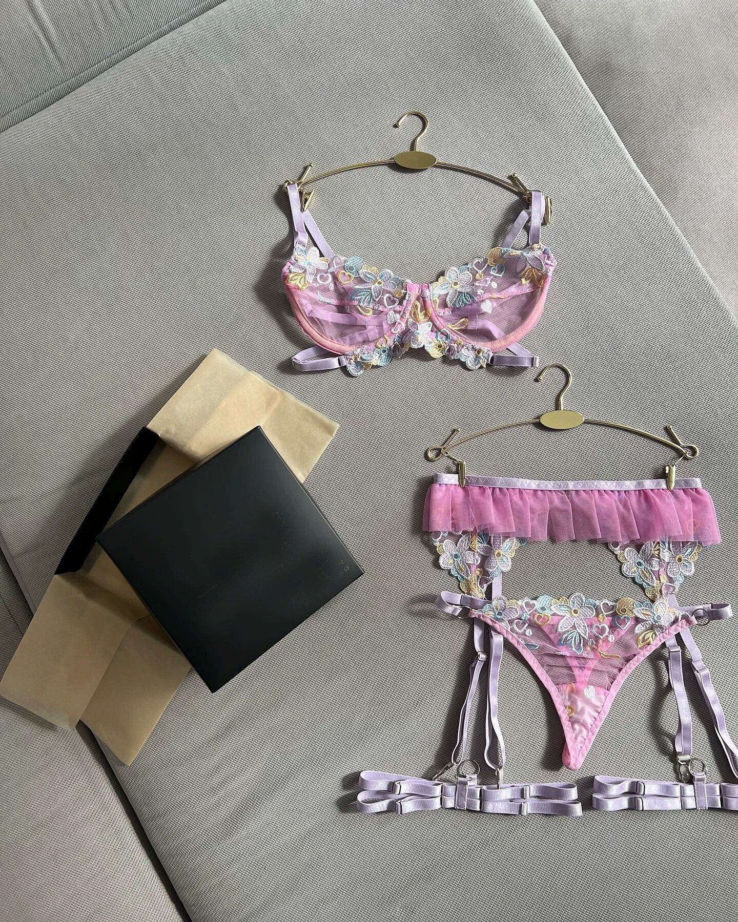 Purple Floral Sheer Lingerie Set