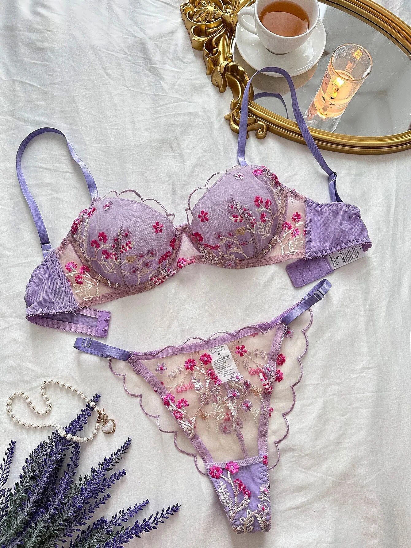 Purple Floral Lingerie Set